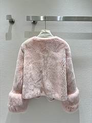 V-neck collar splicing fox fur mink pink jacket  - 2