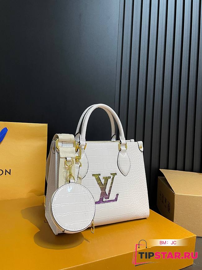 LV 24 New Crocodile Pattern Onthego White East West 25*20CM - 1