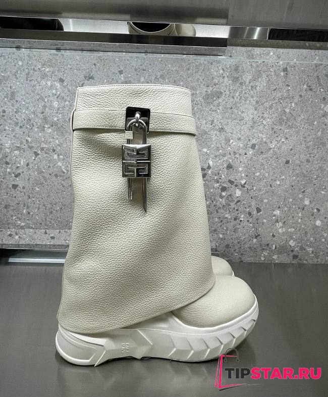 Givenchy Women Shark Lock Biker Ankle Boots in Grained Leather-Beige - 1