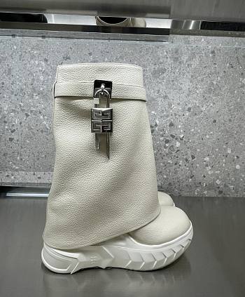 Givenchy Women Shark Lock Biker Ankle Boots in Grained Leather-Beige