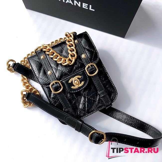 Chanel Mini Vertical Flap Black Bag 17X14X7CM - 1