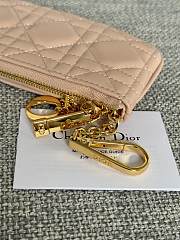 Dior Lambskin zipper coin purse light pink key bag 14.5*7.6cm - 5