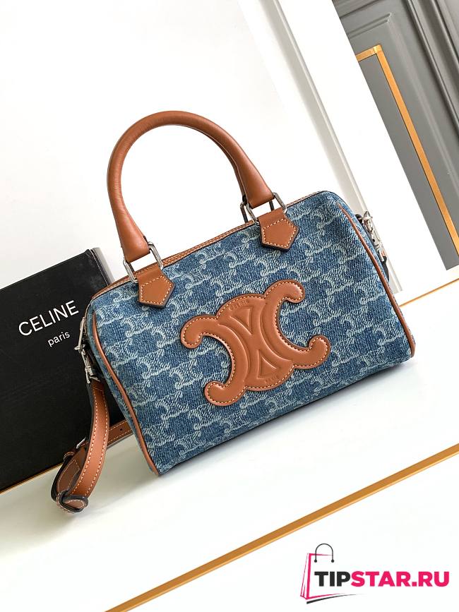 Celine Denim Fabric and Cowhide Leather Boston Bag 19.5 x 14 x 7 cm - 1