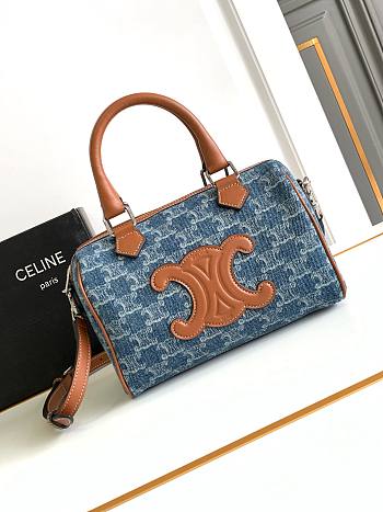 Celine Denim Fabric and Cowhide Leather Boston Bag 19.5 x 14 x 7 cm