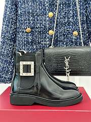 RV Rhinestone Square Buckle Ankle Boots Black - 1