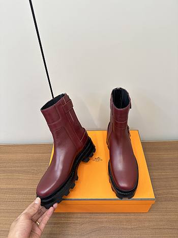 Hermes rear zipper high heel ankle wine red boots