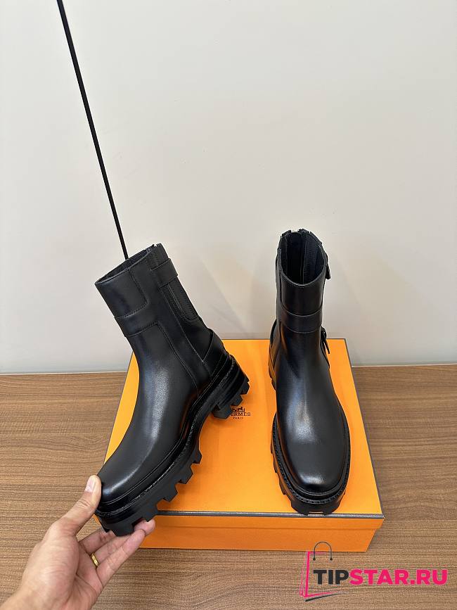 Hermes rear zipper high heel ankle black boots - 1