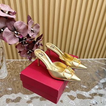 Valentino Tianlun diamond buckle patent leather high heel gold sandal 