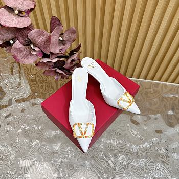 Valentino Tianlun diamond buckle patent leather high heel white sandal