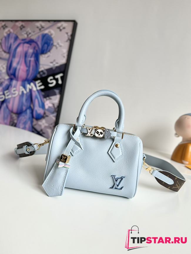 LV M24605 Speedy 18 LV&I Blue Cow Leather Handbag 18.5×12.5×10.5cm - 1