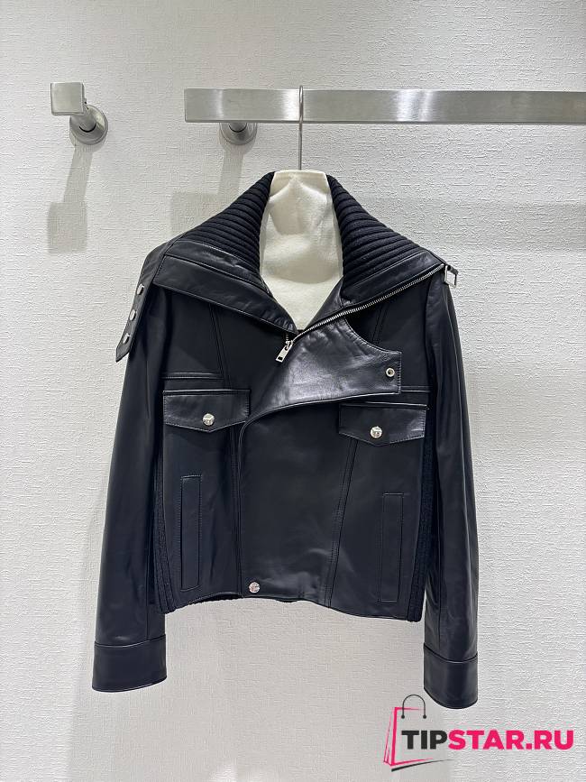 Autumn and winter leather black jacket top-grade lambskin - 1