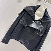 Autumn and winter leather black jacket top-grade lambskin - 3