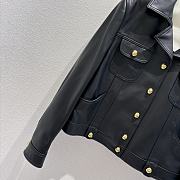 Lapel pocket leather jacket with gold single-breasted buttons - 3