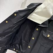 Lapel pocket leather jacket with gold single-breasted buttons - 5