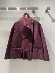 Round neck scarf short wool wine red coat - 1