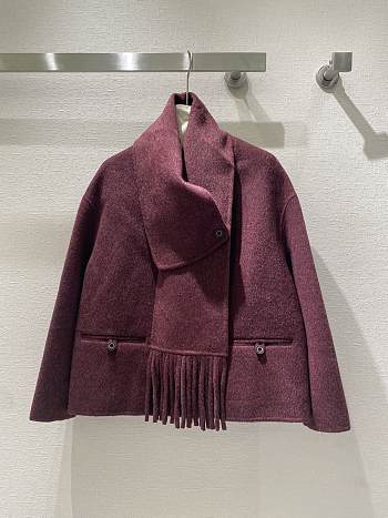 Round neck scarf short wool wine red coat