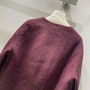 Round neck scarf short wool wine red coat - 4