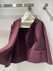 Round neck scarf short wool wine red coat - 2