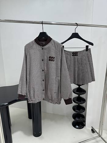 Miu Miu Set Prince of Wales Check Short Jacket Mini Skirt Dark Brown