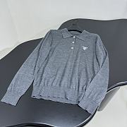 Prada Long Sleeve Silk Polo Grey Shirt  - 4