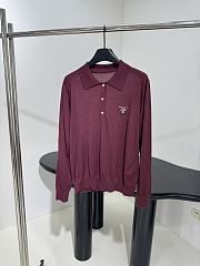 Prada Long Sleeve Silk Polo Wine Red Shirt - 4