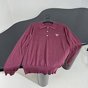 Prada Long Sleeve Silk Polo Wine Red Shirt - 3