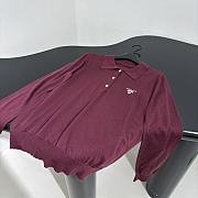 Prada Long Sleeve Silk Polo Wine Red Shirt - 2