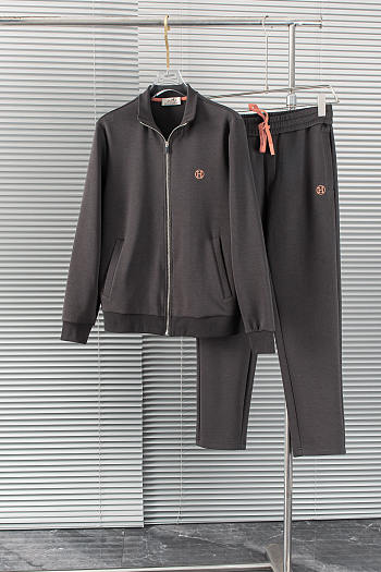 Hermes Fashion casual sports suit brown jacket and sweatpants 