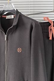 Hermes Fashion casual sports suit brown jacket and sweatpants  - 4