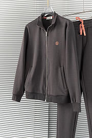 Hermes Fashion casual sports suit brown jacket and sweatpants  - 3