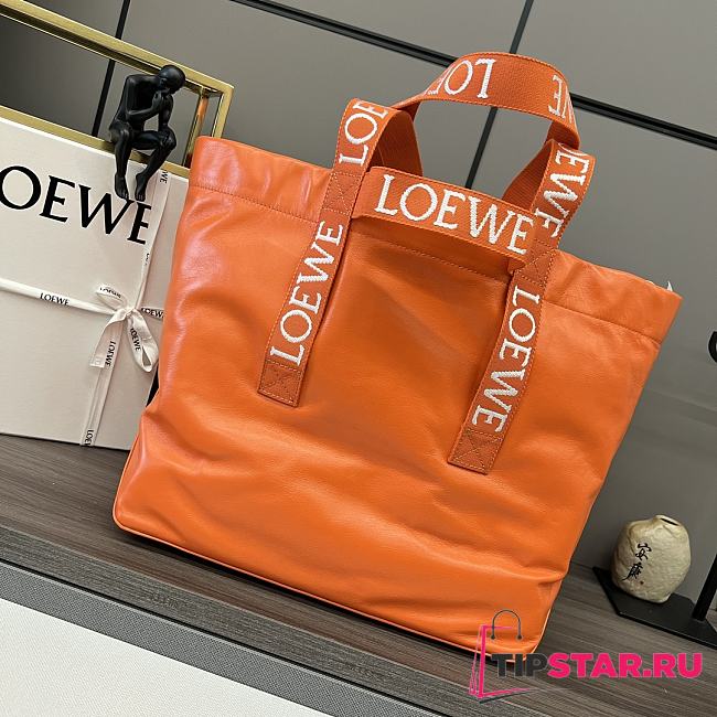 LOEWE Paper Calf Leather Fold Orange Shopper 50*20*31cm - 1