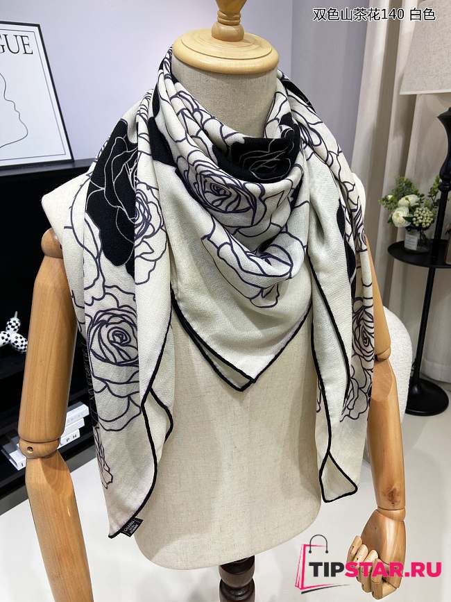 CHANEL Double-sided Cashmere Square Scarf White 140cm - 1