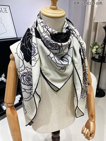 CHANEL Double-sided Cashmere Square Scarf White 140cm