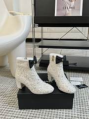 Chanel 24B Sequined Beaded Bow White Booties - 1