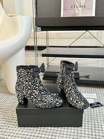 Chanel 24B Sequined Beaded Bow Black Booties