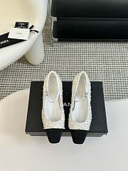 Chanel Sequined Beaded Bow White Shoes - 1