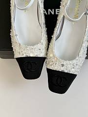 Chanel Sequined Beaded Bow White Shoes - 5