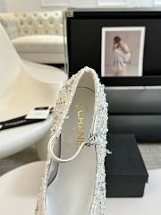 Chanel Sequined Beaded Bow White Shoes - 3