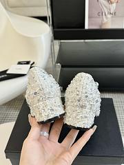 Chanel Sequined Beaded Bow White Shoes - 4