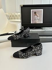 Chanel Sequined Beaded Bow Black Shoes - 1