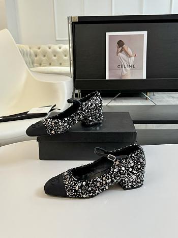 Chanel Sequined Beaded Bow Black Shoes