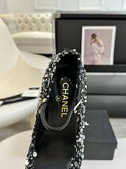 Chanel Sequined Beaded Bow Black Shoes - 6