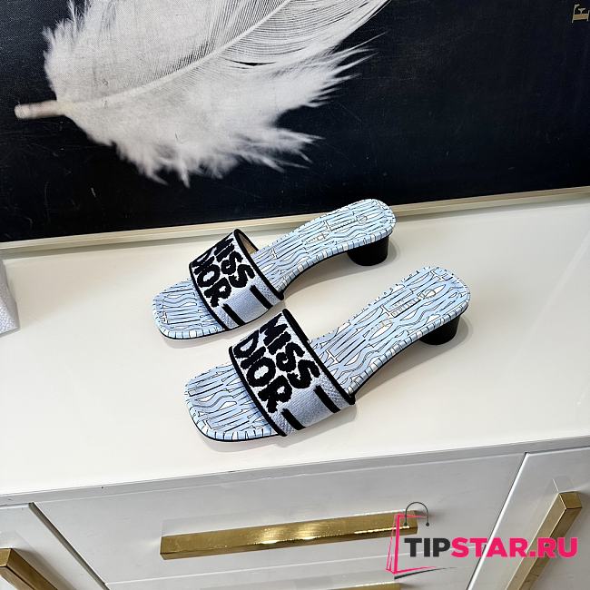 Dior Graffti Logo Water-dyed Sheepskin Blue Slippers - 1