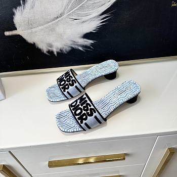 Dior Graffti Logo Water-dyed Sheepskin Blue Slippers