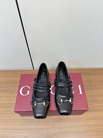 Gucci 24 Mary Jane Bow Square Toe Ballet Flats Black