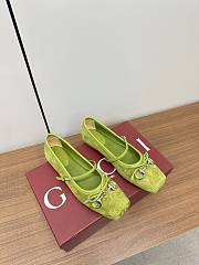 Gucci 24 Mary Jane Bow Square Toe Ballet Flats Light Green - 5