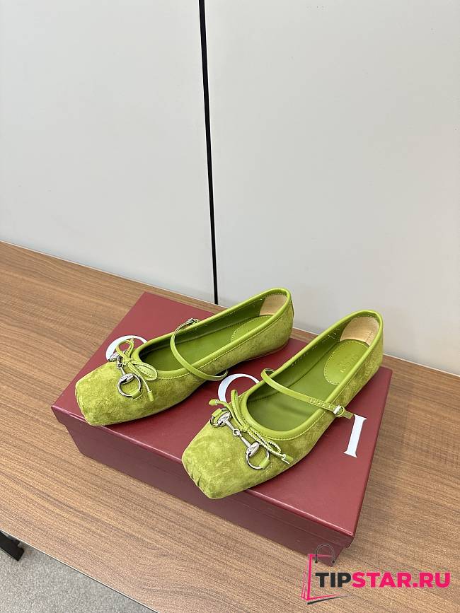 Gucci 24 Mary Jane Bow Square Toe Ballet Flats Light Green - 1