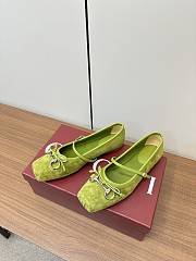 Gucci 24 Mary Jane Bow Square Toe Ballet Flats Light Green - 1