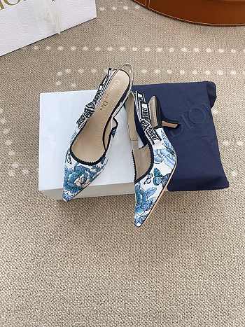 Dior J'Adior Embroidered Lace Slingback Kitten Blue Heels