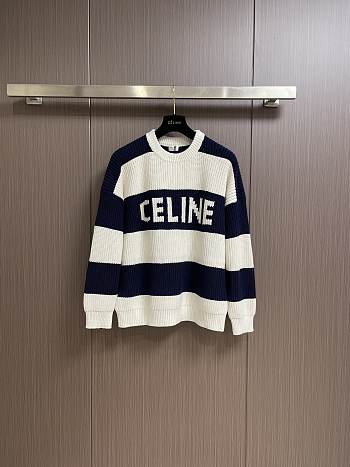 Celine Striped Knitted Dark Blue and White Sweater